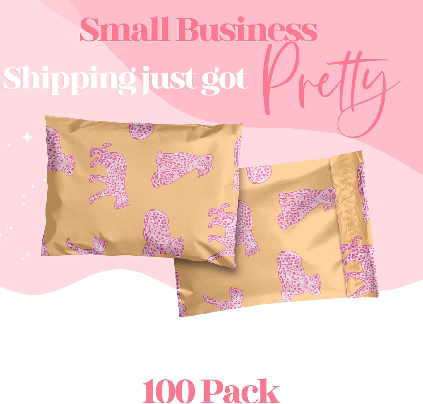 10x13 Designer Poly Mailer 100 Pack Heavy Duty Waterproof Self Seal Shipping Bags for Small Business Large Mailing Envelopes Bulk Tear Resistant Packaging Pink Orange Leopard