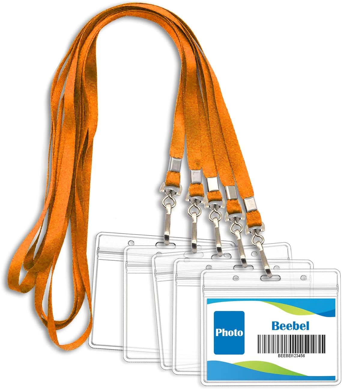 Beebel ID Badge Holder Lanyards with Waterproof Badge Card Bulk Lanyard for Name Tags Holders(Orange)