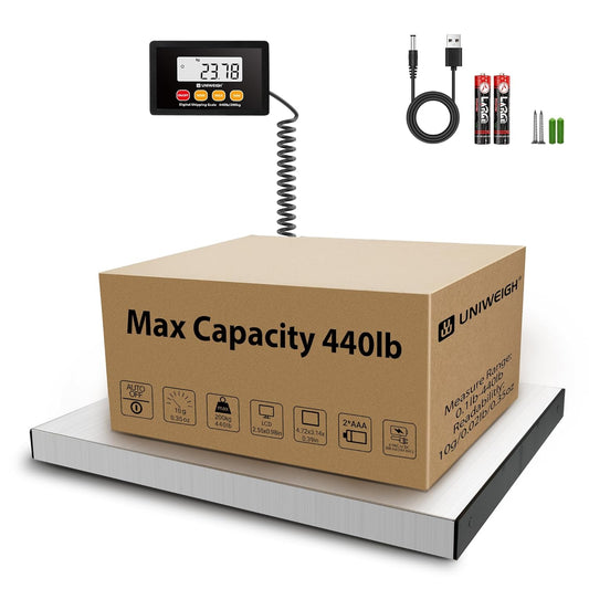Digital Postal Scale,440lb x 10g Accuracy Shipping Scale,Stainless Steel Platforms,Heavy Duty Scale with LCD/Hold/Tare Functions,Postage Scale for Packages,Luggage Scale,Battery&USB Included