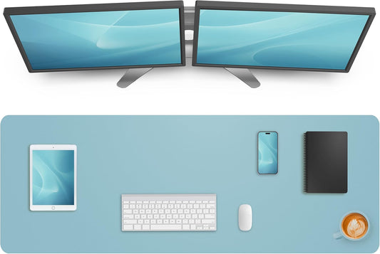 AFIING Leather Desk Pad Protector,Mouse Pad,Office Desk Mat, Non-Slip PU Leather Desk Blotter,Large Desk mat,Waterproof Keyboard mat for Office/Home/Decor (Light Blue,48"" x 17"")