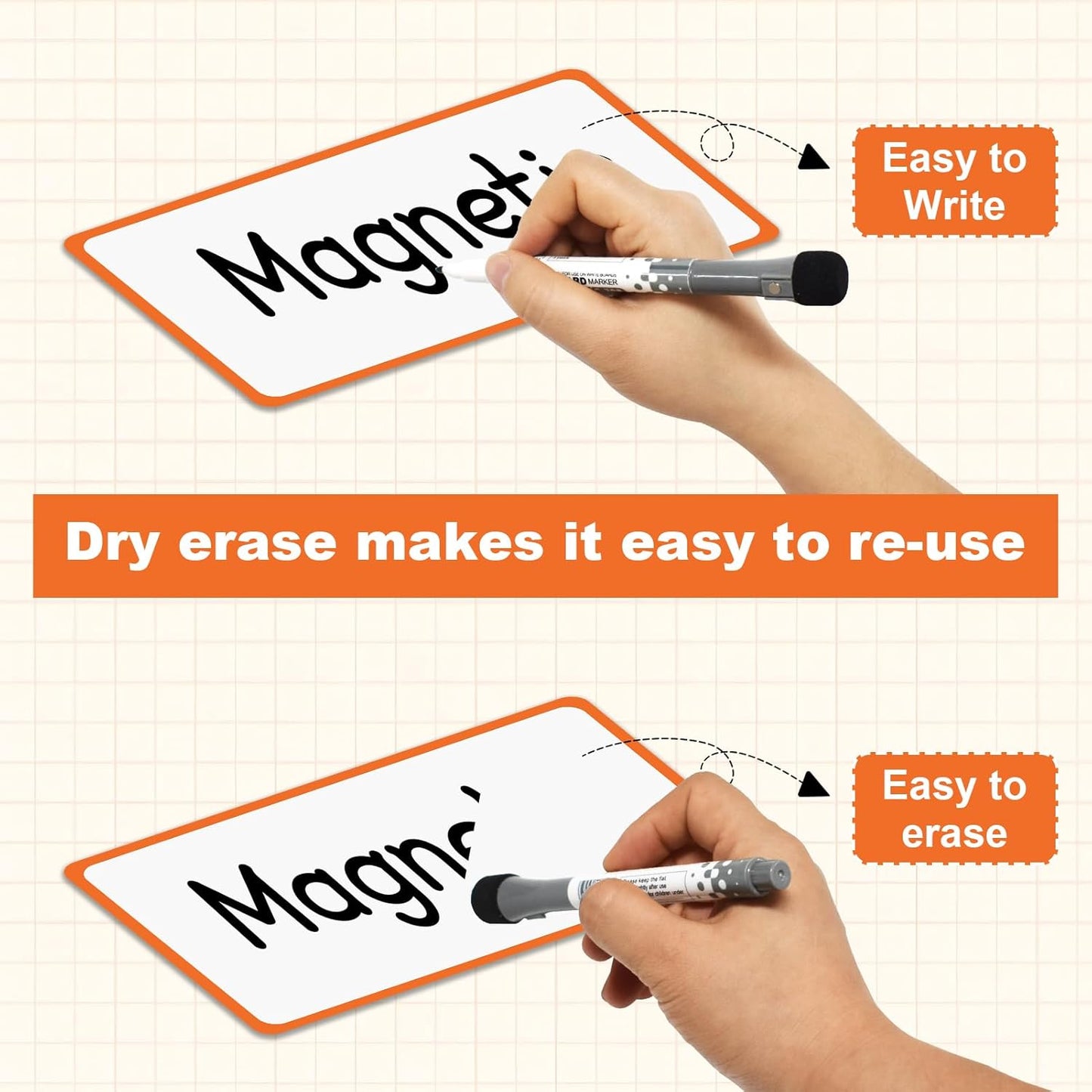 36 Pack Magnetic Dry Erase Labels 3x5 Inch - Reusable Whiteboard Name Tags & Mini Dry Erase Board for Fridge, Classroom, Office - Write & Wipe Stickers for Notes, Lists, Organizing