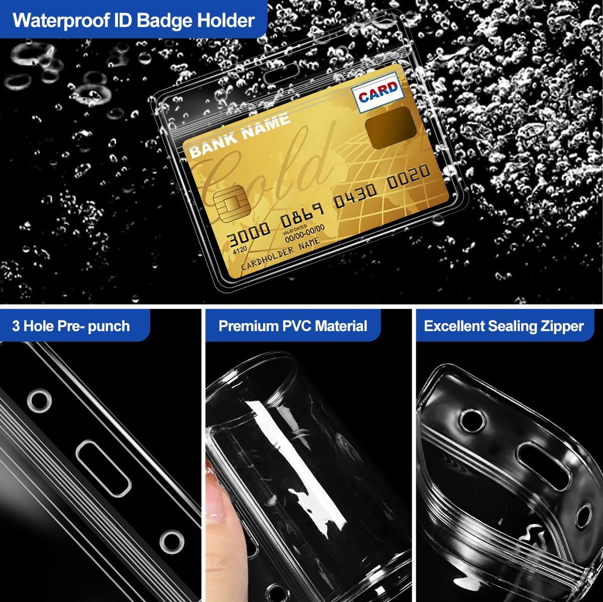 50 Pcs Clear Plastic Horizontal Name Badge ID Card Holders