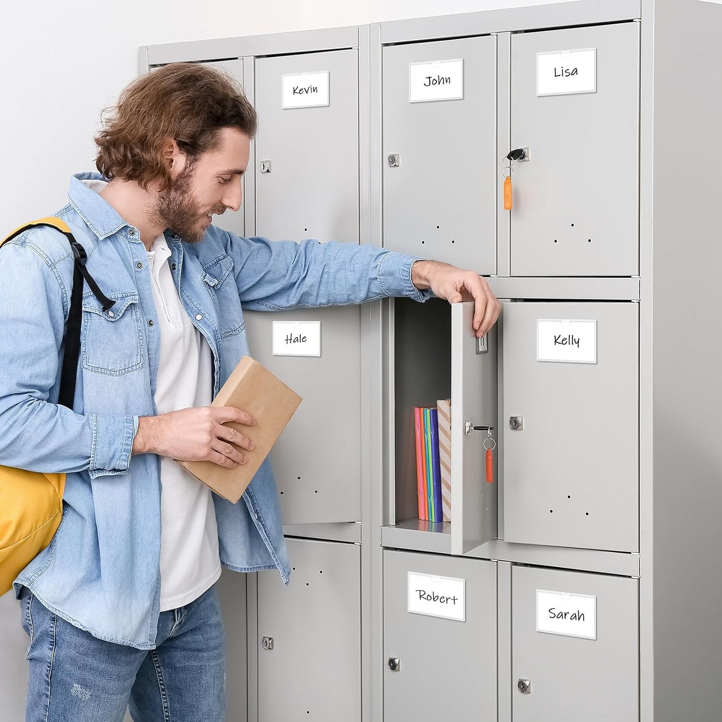 Circloophs 100 Packs Self Adhesive Index Card Pockets with Index Card, 1.9”x 2.7” Adhesive Label Holders – Plastic Clear Adhesive Label Pockets for Storage Bins, Locker, Shelves, Library, Office