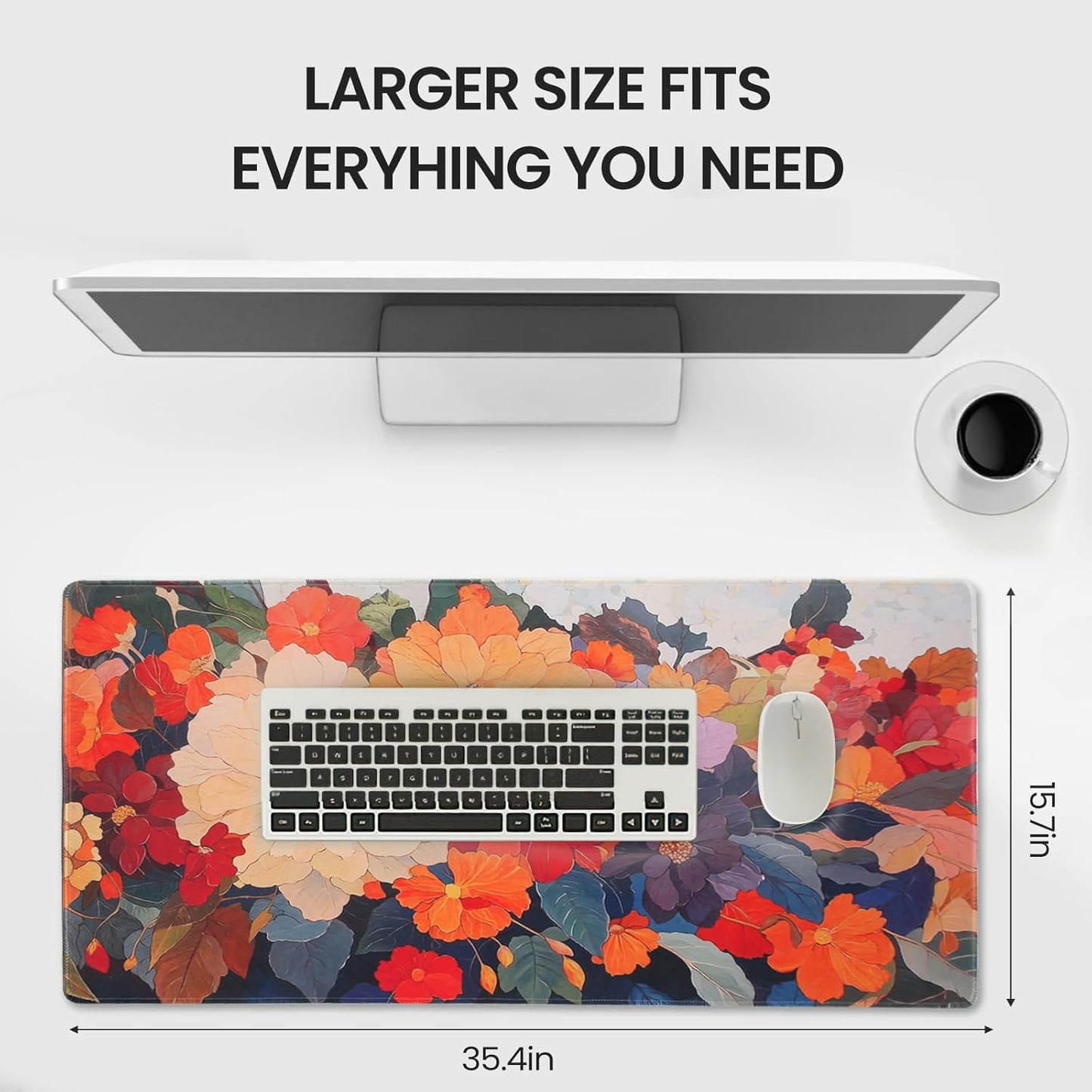 Desk Pad, Floral Desk mat, XXL Gaming Mouse pad, Mouse pad with Stitched Edges and Rubber Base,Large Mouse mat for Computer, Suitable for Home, Gaming and Office Keyboard Mouse Pads，Blooming Flowers