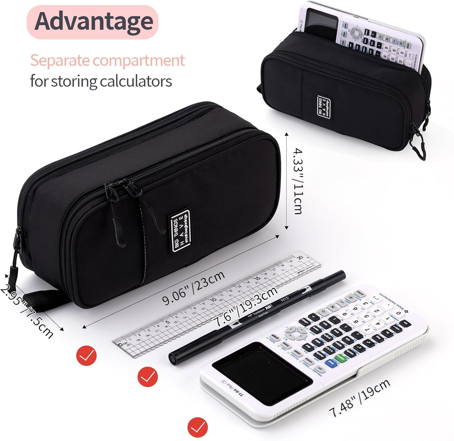 CICIMELON Large Pencil Case Big Storage Pen Pouch Bag with Compartment for School Supplies Office College Teen Boys Girls Adults, Upgraded Black