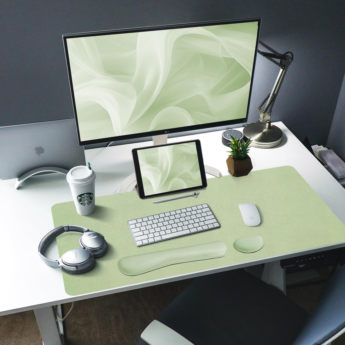 Bloss Leather Desk Mat and Keyboard Wrist Rest, Large Mouse Pad + Keyboard Pad+Mouse Wrist Support, Non-Slip Desk Mat Protector for Office, Home(31.5×15.7 Inches, Green)