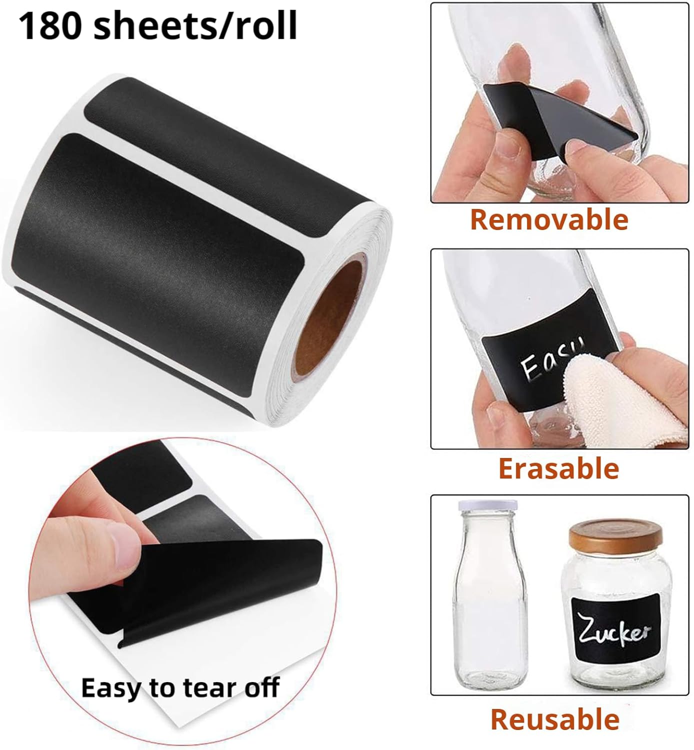 Chalkboard Labels 180 Pcs Waterproof Reusable Label for Food Containers Chalk Sticker Labels with 2 Liquid Chalk Markers for Mason Jars, Parties Decoration, Craft Rooms, Storage, Home, Kitchen