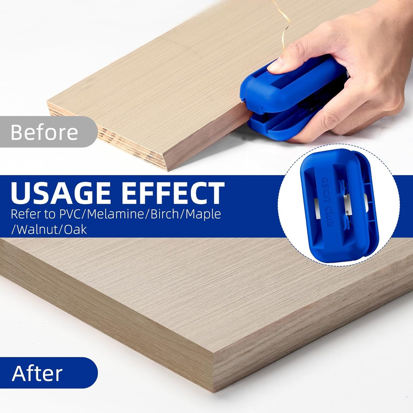 GSCIT Club Edge Banding Trimmer, with Tungsten Carbide Blades, Hand Planer Edge Bander for Burrs,Edge Corner Planer,Wood Chamfering Fillet Scraper,Edge Banding Cutter for PVC ABS Melamine (Blue)