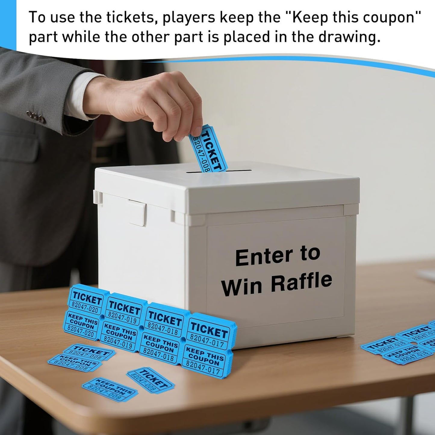 DGBDPACK 100 Raffle Tickets, 50/50 Double Ticket, Bold Numbers for Easy Reading, Ticket for Events, Entry, Class Reward & Prizes -Blue