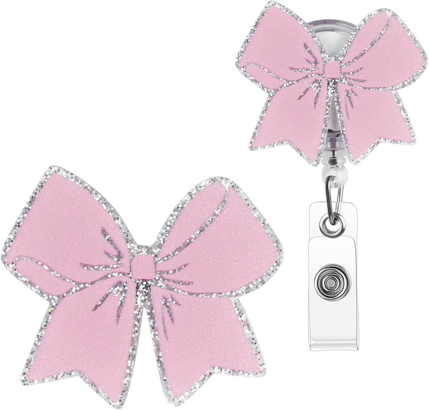 Cute Badge Reel, Pink Bow Badge Holder, Nurse Name Badge Reel with Retractable Clip, Medical Worker ID Card Holders, Pediatric Nursing Accessories for Nurse Doctor Student Teacher Office