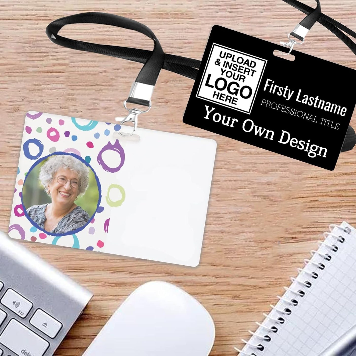 Custom Id Badge, Personalized Employee Photo Identification Card with Lanyard, Durable ID Card for Office Worker Doctor Nurse Student-Horizontal-Template1