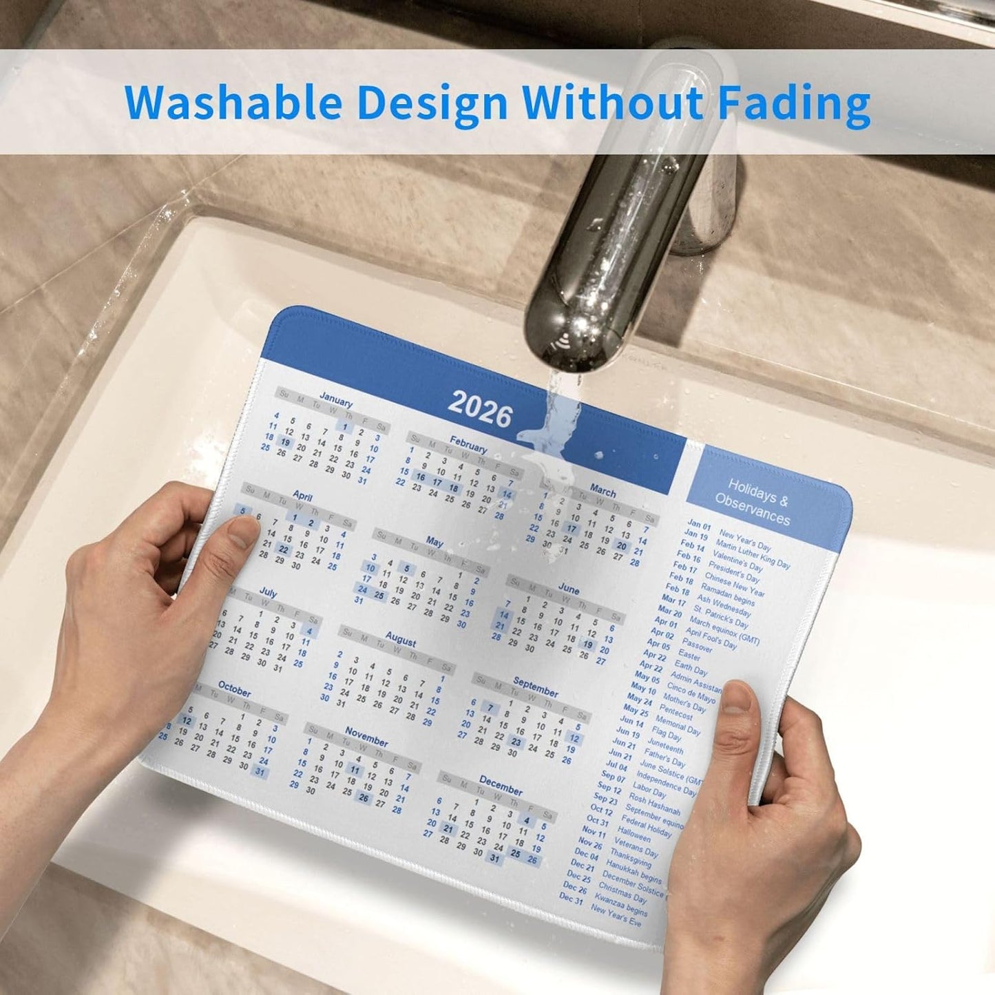 2026 Calendar Mouse Pad, Calendar with Holiday Mouse Pad for Desk, Stitched Edge Mousepad with Non-Slip Rubber Base, Gaming Mouse Mat for Computer Laptop Home Office