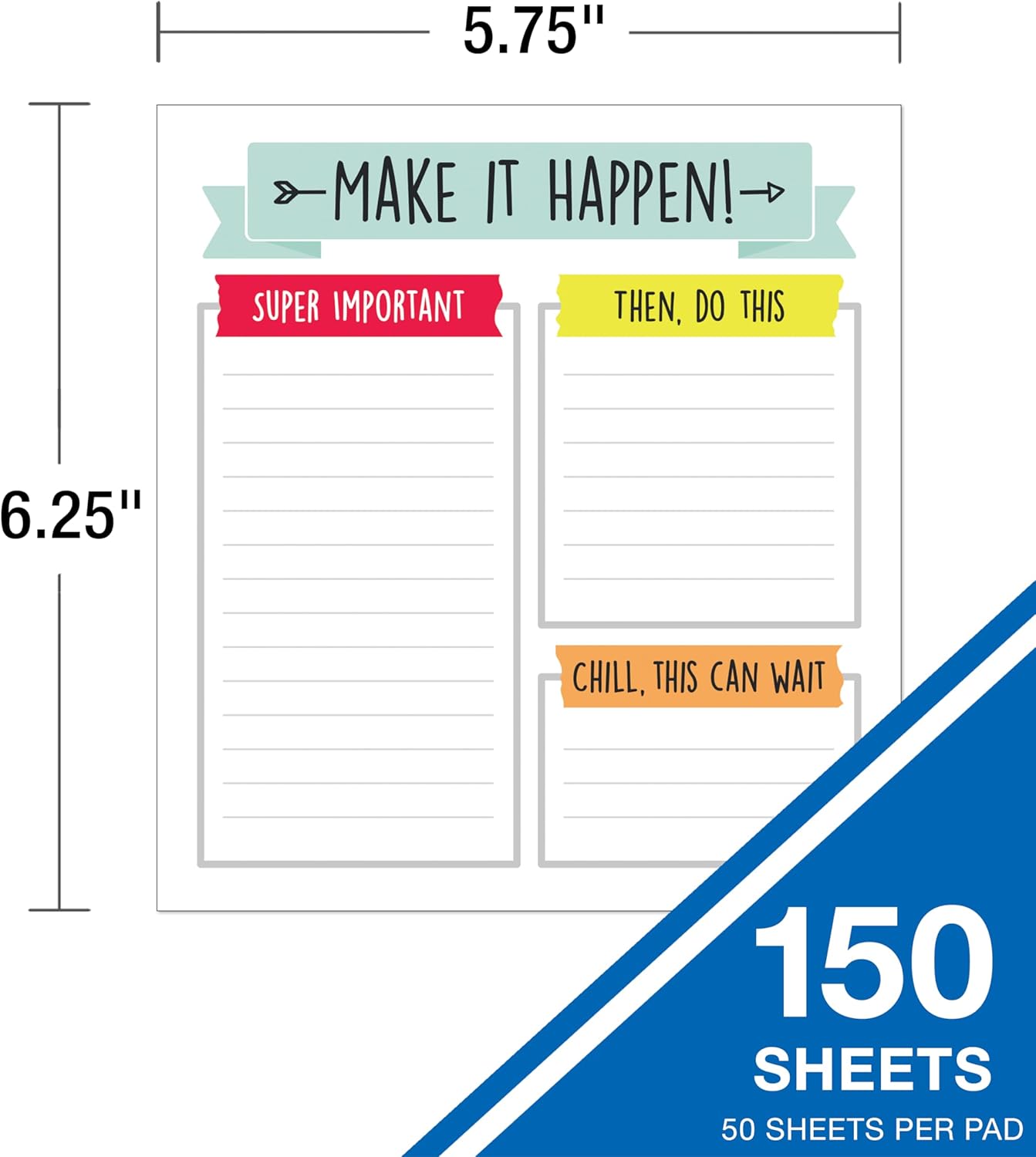 Carson Dellosa Aim High Notepad 3-Pack Set, Note Pads for To Do List, Goals, Checklist, and Classroom Organization Stationary, Desk Accessories and Office Supplies