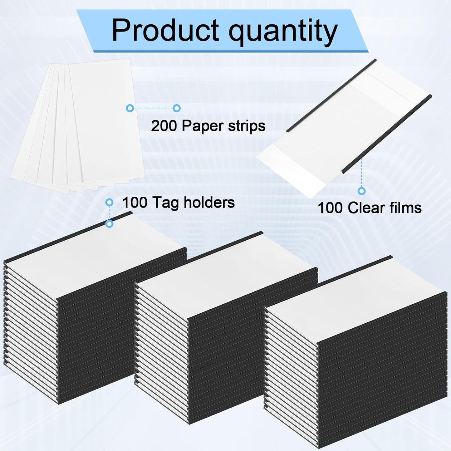 Glenmal 100 Pieces C Channel Magnetic Label Holders Set 3 x 5 Inch Magnet Shelf Label Holder with Protective Films and Replacement Strips for Metal Racks Whiteboard Name Tags