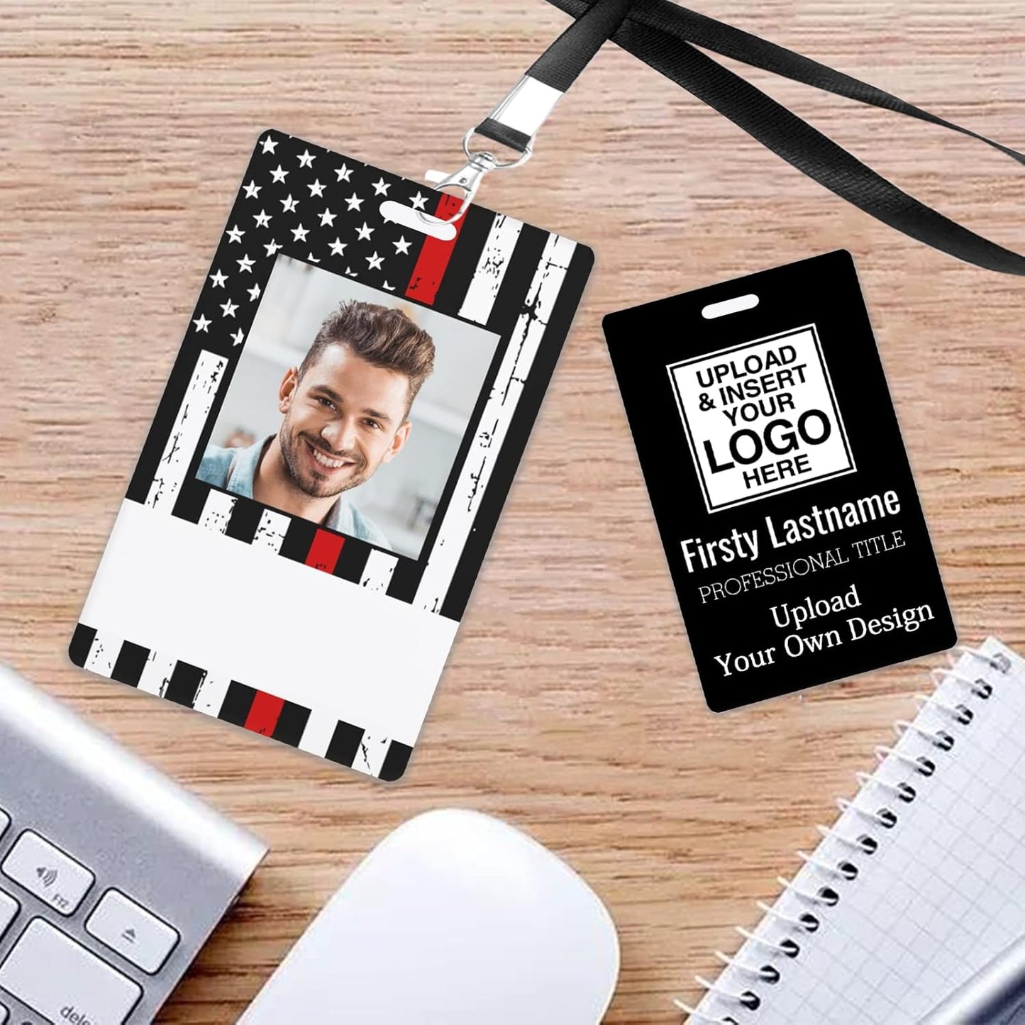 Custom Id Badge, Personalized Employee Photo Identification Card with Lanyard, Durable ID Card for Office Worker Doctor Nurse Student-Vertical-Template9
