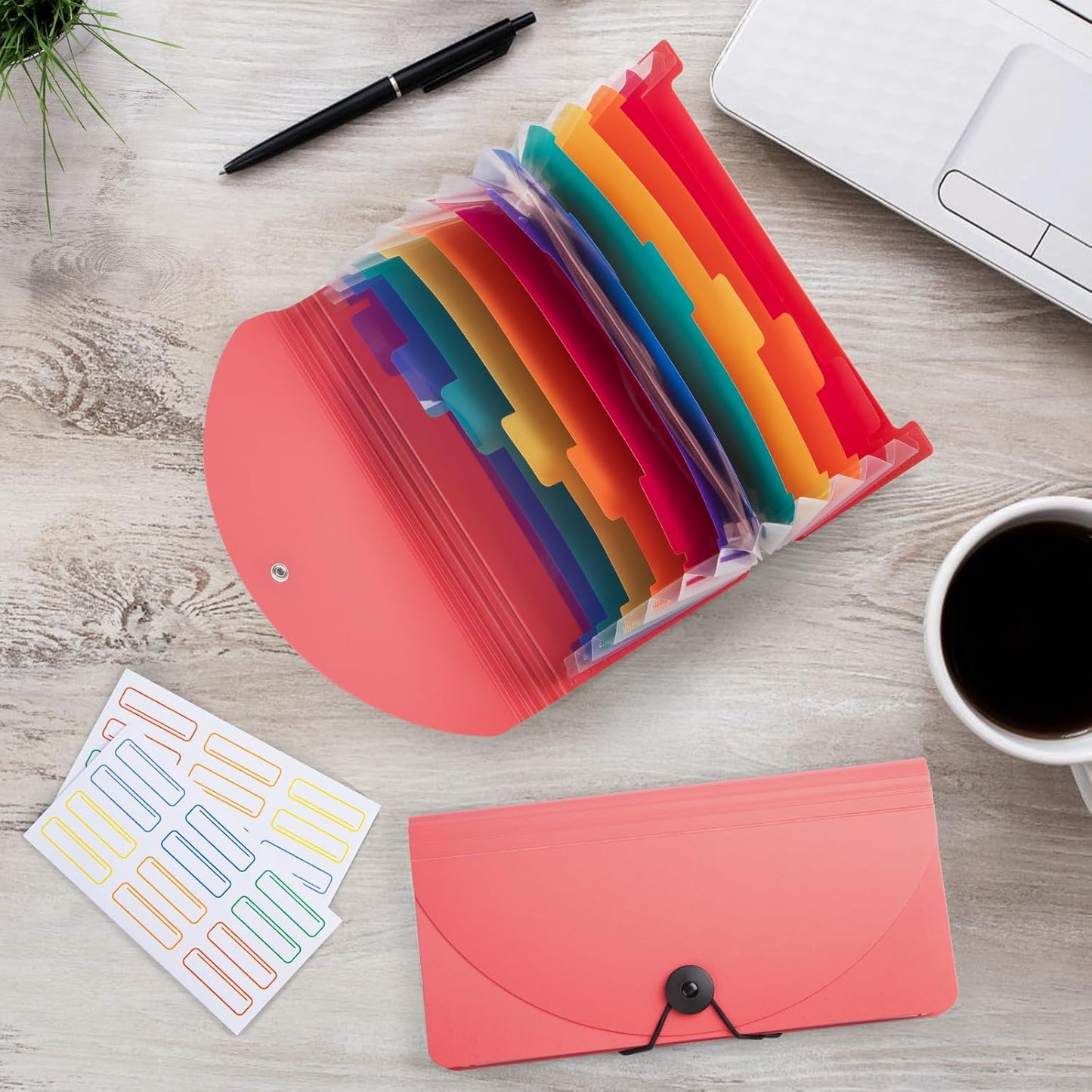 13 Pocket A6 Receipt Organizer, 2 Pack Small Accordion File Organizer, Coupon Organizer with Labels - Pink