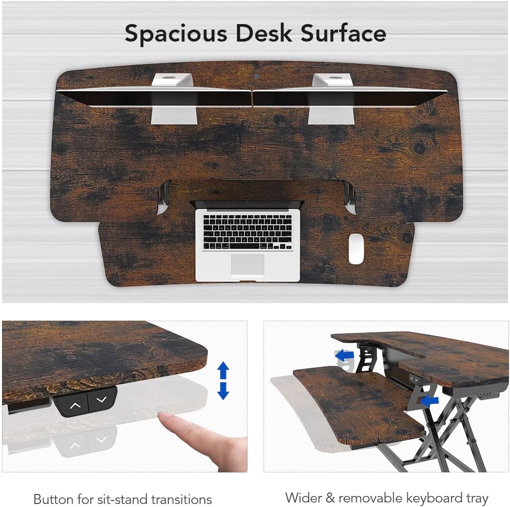 FLEXISPOT Electric Standing Desk Converter 42" Height Adjustable Desk 55 LBS Weight Capacity Motorized Stand up Desk Riser for Office Home,Rustic Color