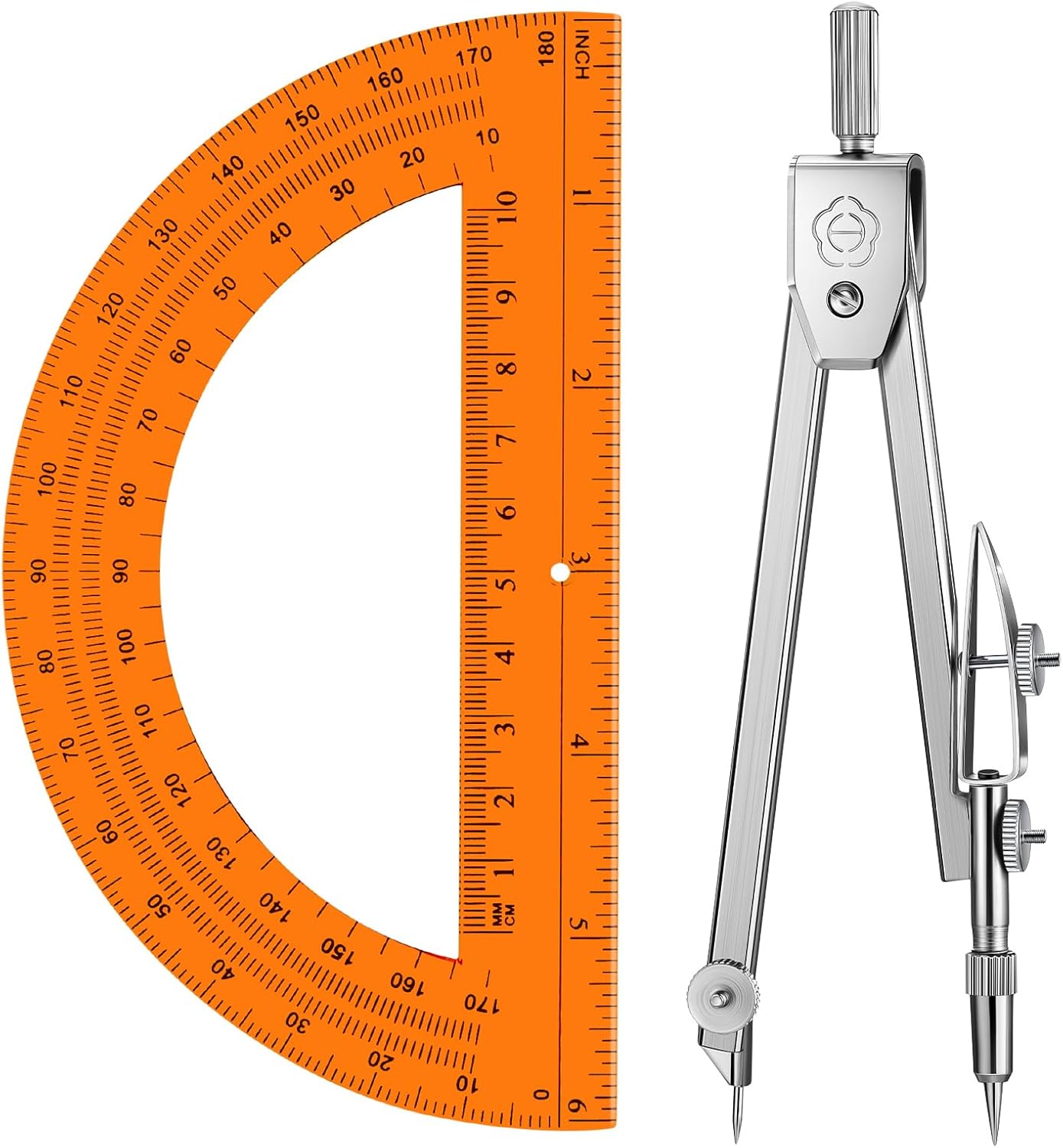 EBOOT Student Geometry Math Set, Drawing Compass and 6 Inch Swing Arm Protractor 180 Degree Math Protractor (Orange)