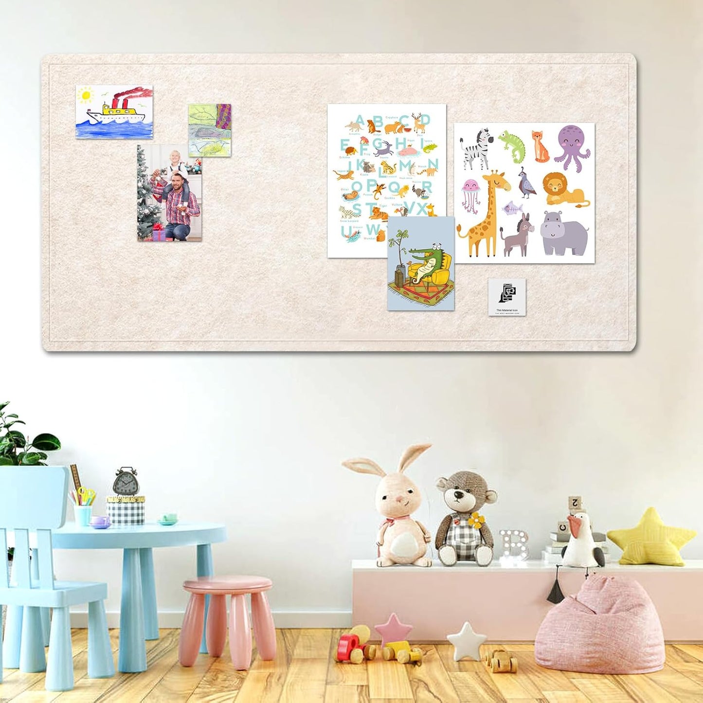 Extra Large Bulletin Board, 96 X 48 inches Cork Board with 30 Pushpin, 8' x 4' Felt Cork Board Notice Pin Board, Self-Adhesive Vision Board Mood Board Foldable Photo Board for Wall - Oatmeal