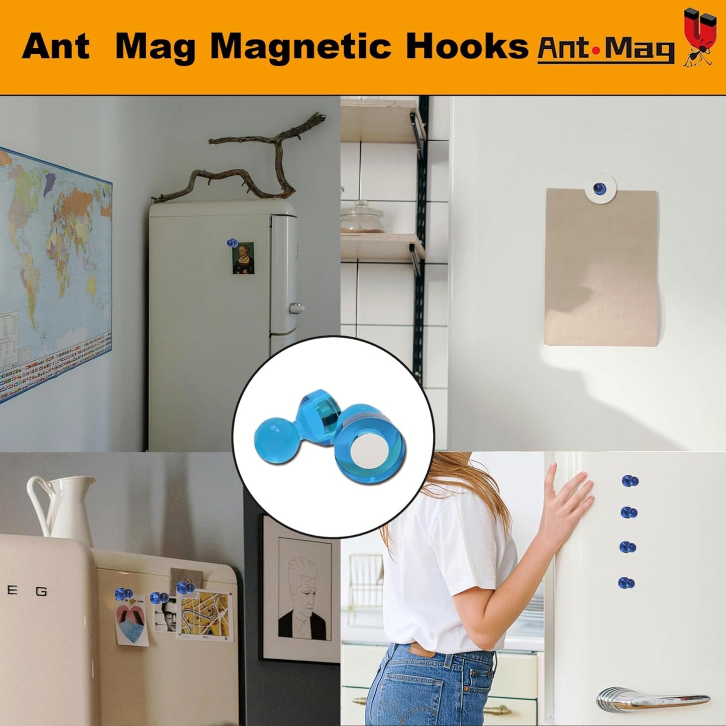 Ant Mag Magnetic Push Pins 48pcs Strong Whtieboard Pins Magnets Perfect Use for Map Fridge Kitchen Home Office Classroom