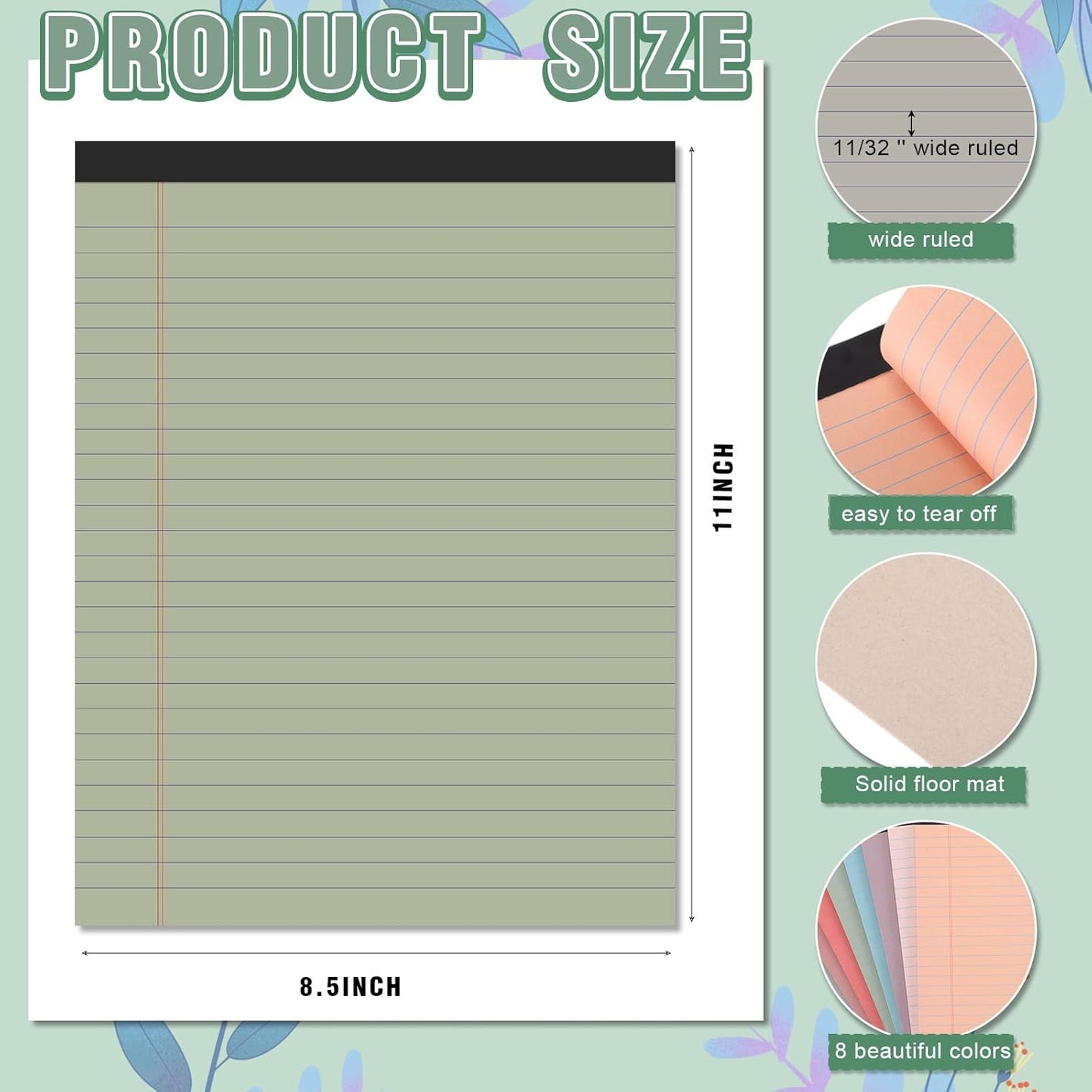 Fuutreo 8 Pcs 8.5'' x 11'' Colored Legal Pad Writing Pads Wide Ruled 50 Sheets Per Notepad Perforated Writing Notepad Office Supplies for School College Office Business (Retro Colors)
