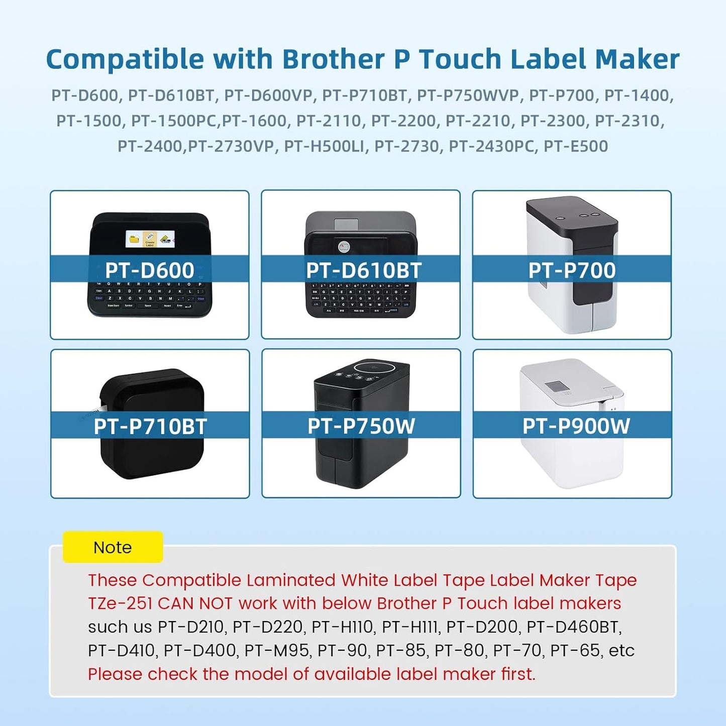 Airmall TZe-251 Compatible with Brother Label Maker Tape 24mm .94 White Replacement for Brother P-Touch Label Tape TZe251 TZ-251 Black on White 1 Inch for PT D610BT D600 700 P710BT PTP750W, 4-Pack