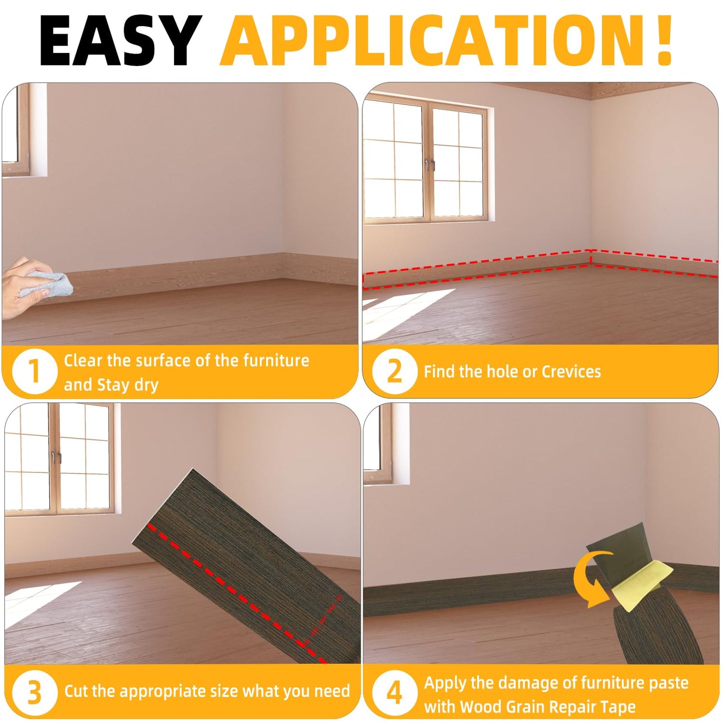 GSCIT Club Wood Grain Repair Tape, 2.4 inch X 25ft Self Adhesive Brown Walnut Grain Repair Patch for Tables, Chairs, Baseboards, Doors, Windows, Floors, Handicraft DIY.