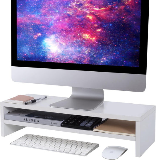 BEYGORM Monitor Stand Riser White, 21.6 inch 2 Tiers Wood Desk Shelf Computer Screen Stand with Storage for Desktop Laptop/Screen/TV/PC/Printer, Desk Shelf Organizer 21.6" L x 7.8" W x 5.2" H