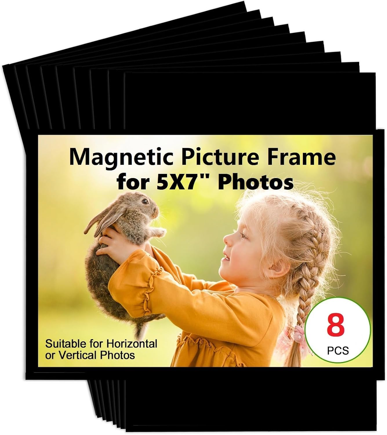 Black Magnetic Picture Frame 5X7 for Refrigerator-8 Pack,Black Photo Magnets Sleeves with Matte Film Cover,Less Reflection