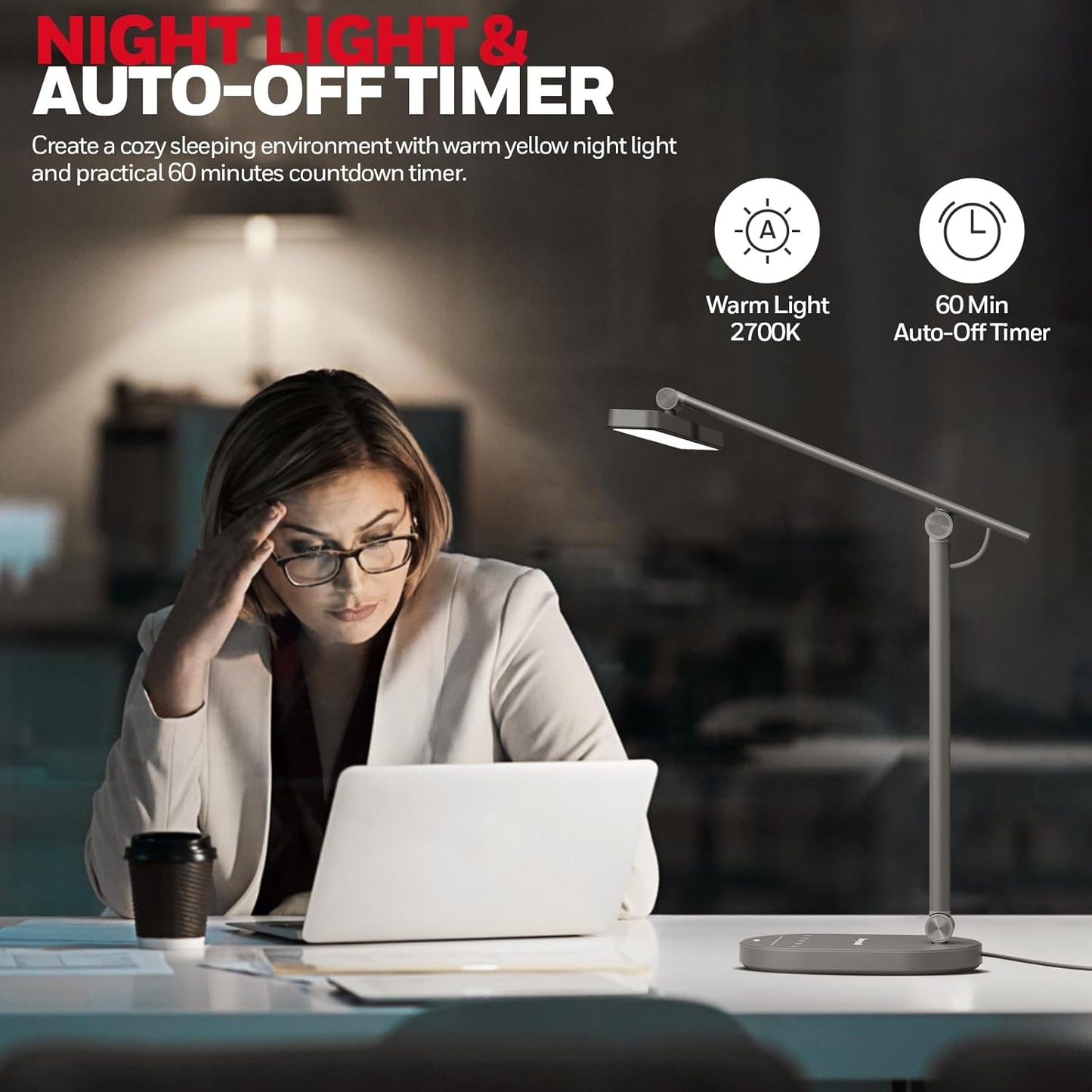 Honeywell Desk Lamp for Home Office, H4 Sunturalux™ Eye-Caring LED Desk Light, 700LM Dimmable Desk Lamp with Timer, Adjustable Desk Reading Light, Touch Auto Dimming Table Lamp for Study, Bedroom