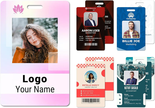 Custom Id Badge Custom Id Card Identification Badges Customizable Personalized Name Badge Customize Name Tag Photo Logo Employee Work Office Volunteer Customized Personal (Vertical-1)
