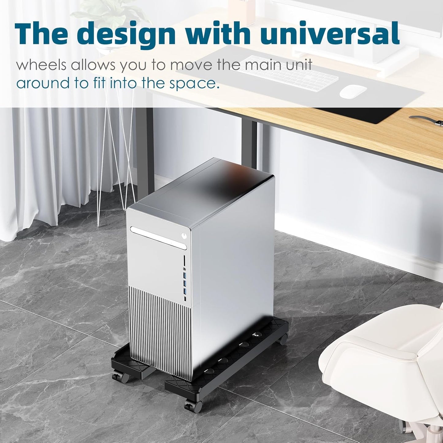 Adjustable Computer Tower Stand, Mobile CPU Stand with 4 Rolling Caster Wheels, Under Desk CPU Holder PC Floor Cart PC Riser for Gamers and Students (Black-Big)