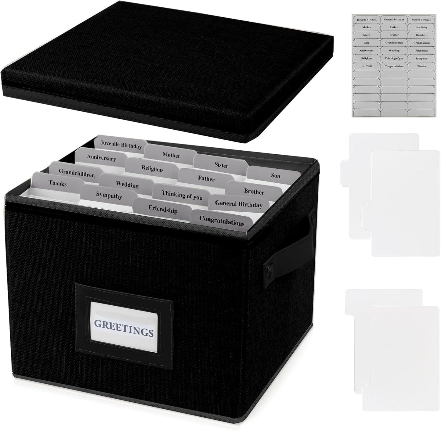 Greeting Card Organizer Box with 16 Dividers,Collapsible Greeting Card Storage Box with Handles Hold 150+ Cards,Greeting Card Holder for Greeting Cards,Sticker, Recipes, Photos, Envelopes