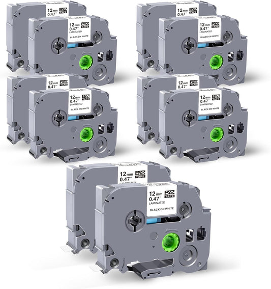 10 Pack Compatible Label Tape Replacement for Brother P Touch TZE-231 Tz231 Laminated Tape Black on White 12mm 0.47 inch x 26.2ft 8m 1/2 for Label Maker PTD400AD PTH110 PT-D210 PT-D400 PTD600 PTD220