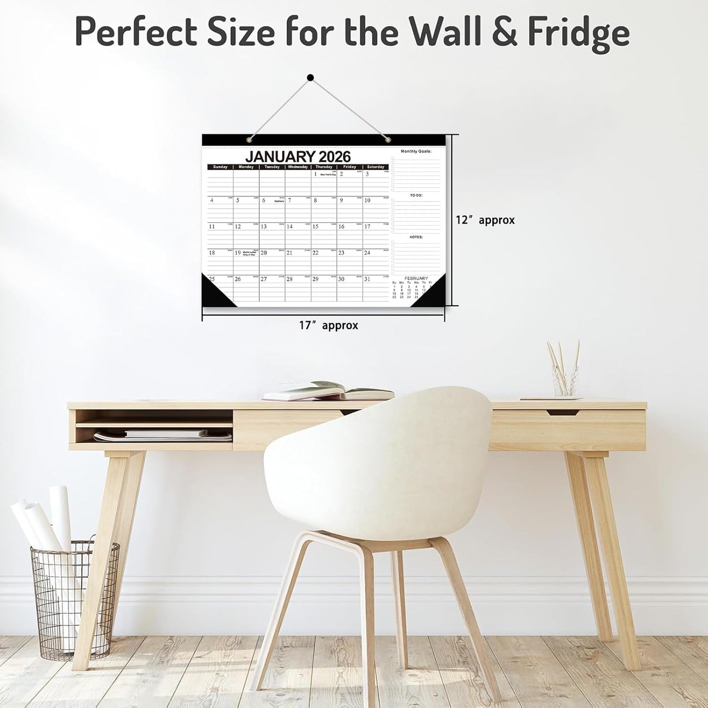 2026-2027 Desk Calendar, 18 Months Desk Calendar Jan 2026 - Jun 2027, 17" × 12" Desktop Calendar with Ruled Blocks, Corner Protectors, Thick Paper for Home Office