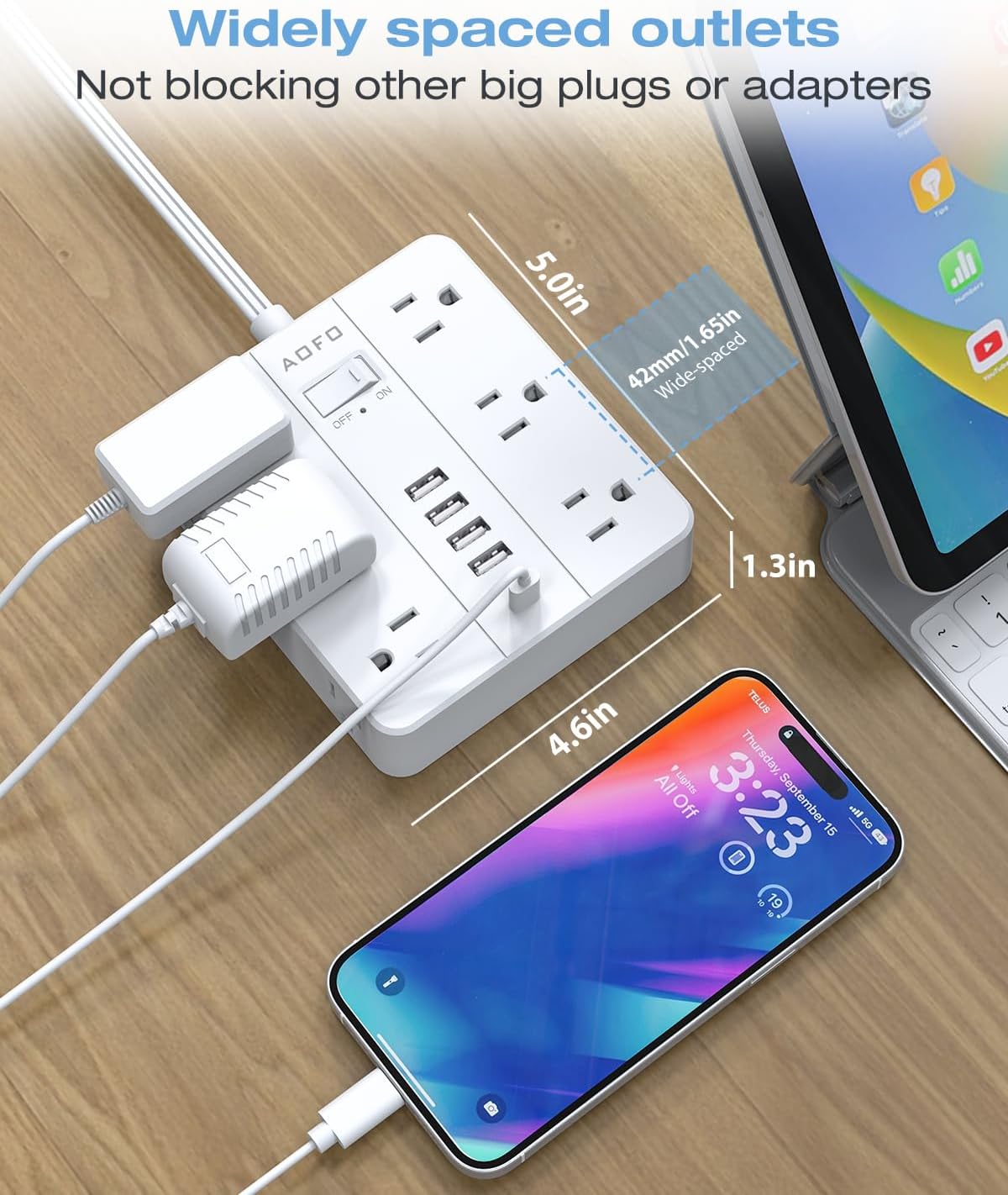 25FT Surge Protector Power Strip,12 AC Outlets with 6 USB Ports (2 USB-C), Flat Plug Extension Cord with Multiple Outlets, Wall Mount for Home Office,Dorm, White