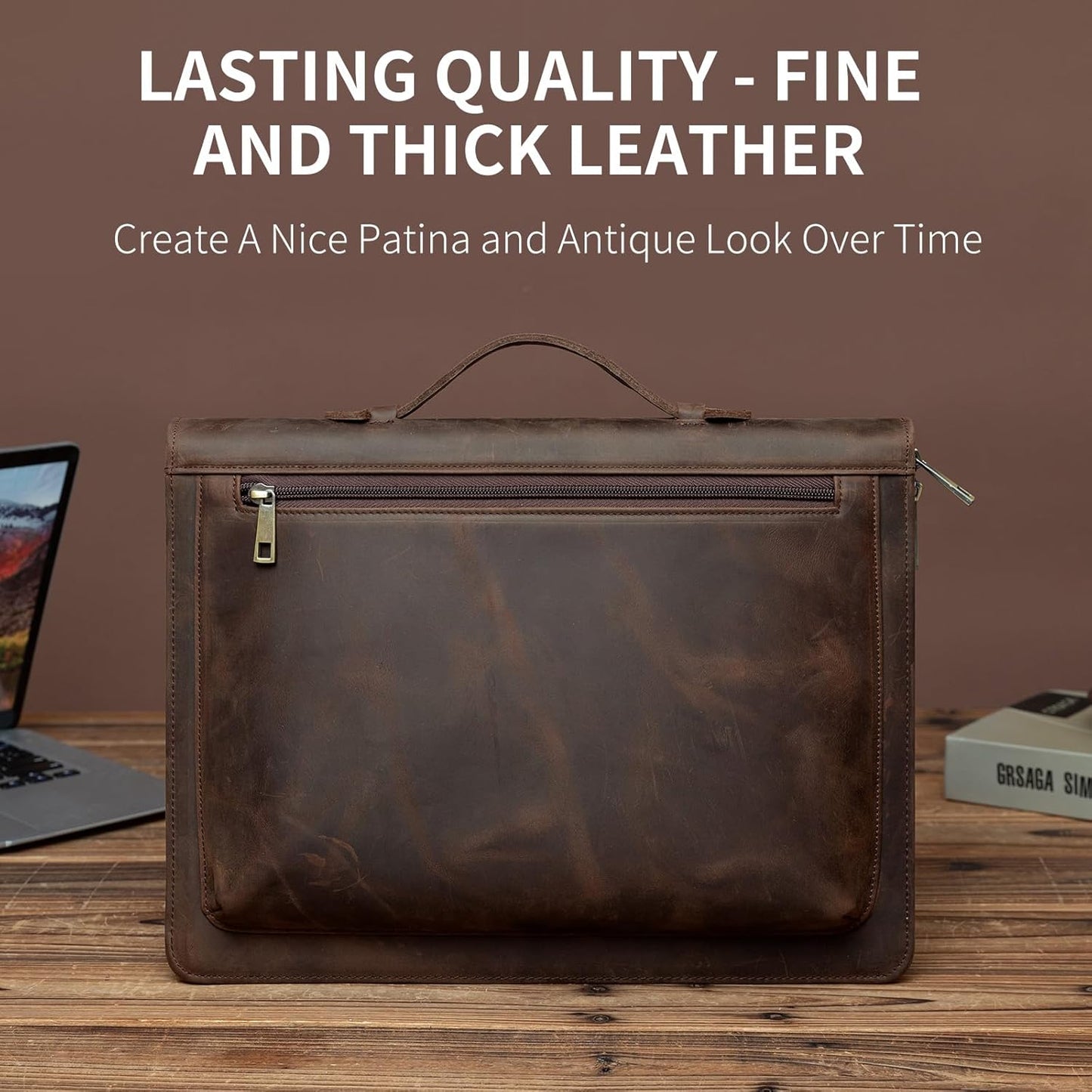 Handmade Vintage Crazy Horse Leather Portfolio Letter (A4) Size Notepad,Business Organizer Padfolio with Handle, for iPad Pro/Microsoft Surface Pro/13 inch Tablet (Custom,Dark Khaki)