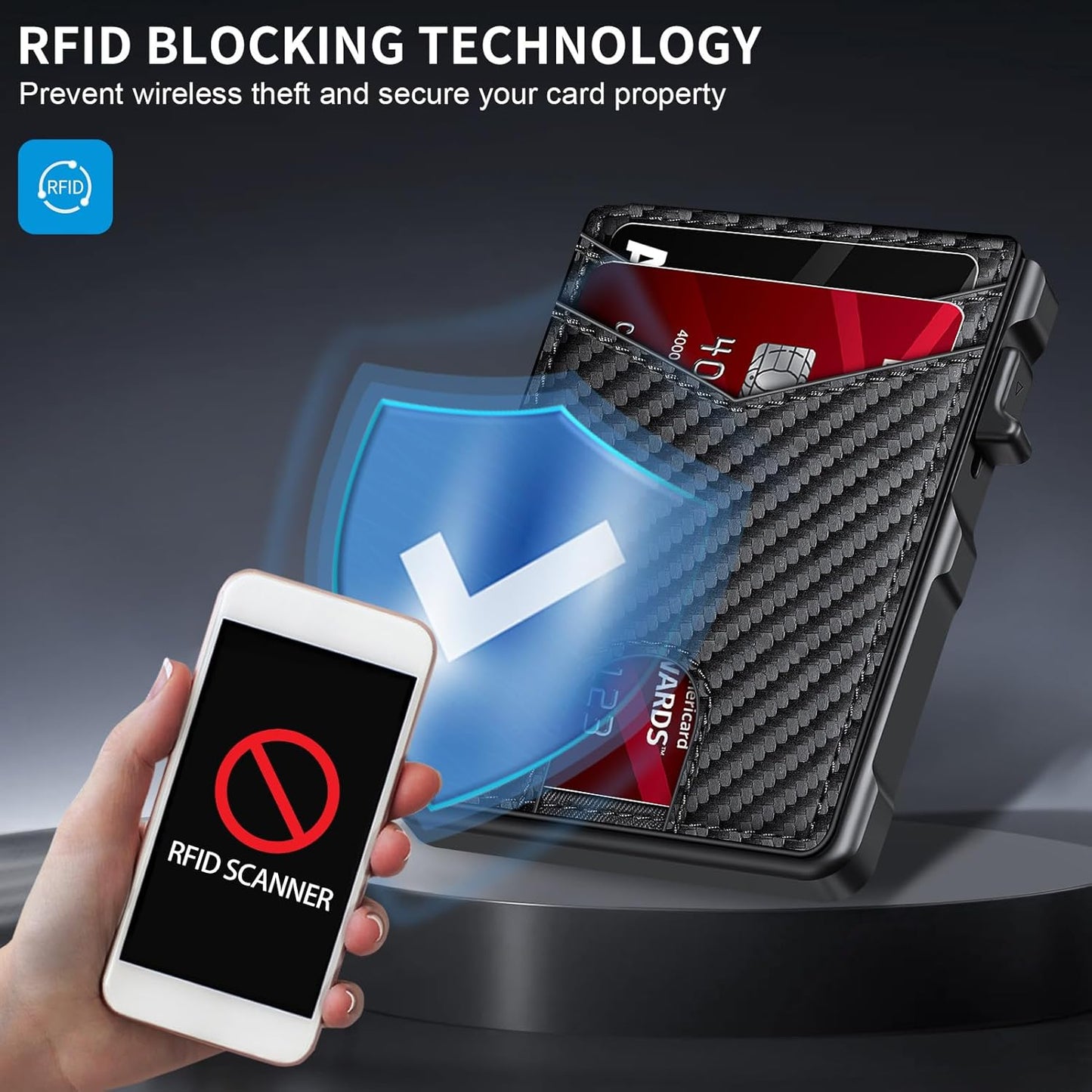 Airtag Wallet for Men, Mens Smart Wallet for Air Tag RFID Blocking, Minimalist Bifold Pop Up Aluminum Credit Card Case Holder 12+ Cards with ID Window, Gift for Men, No Airtag Included, Carbon Red