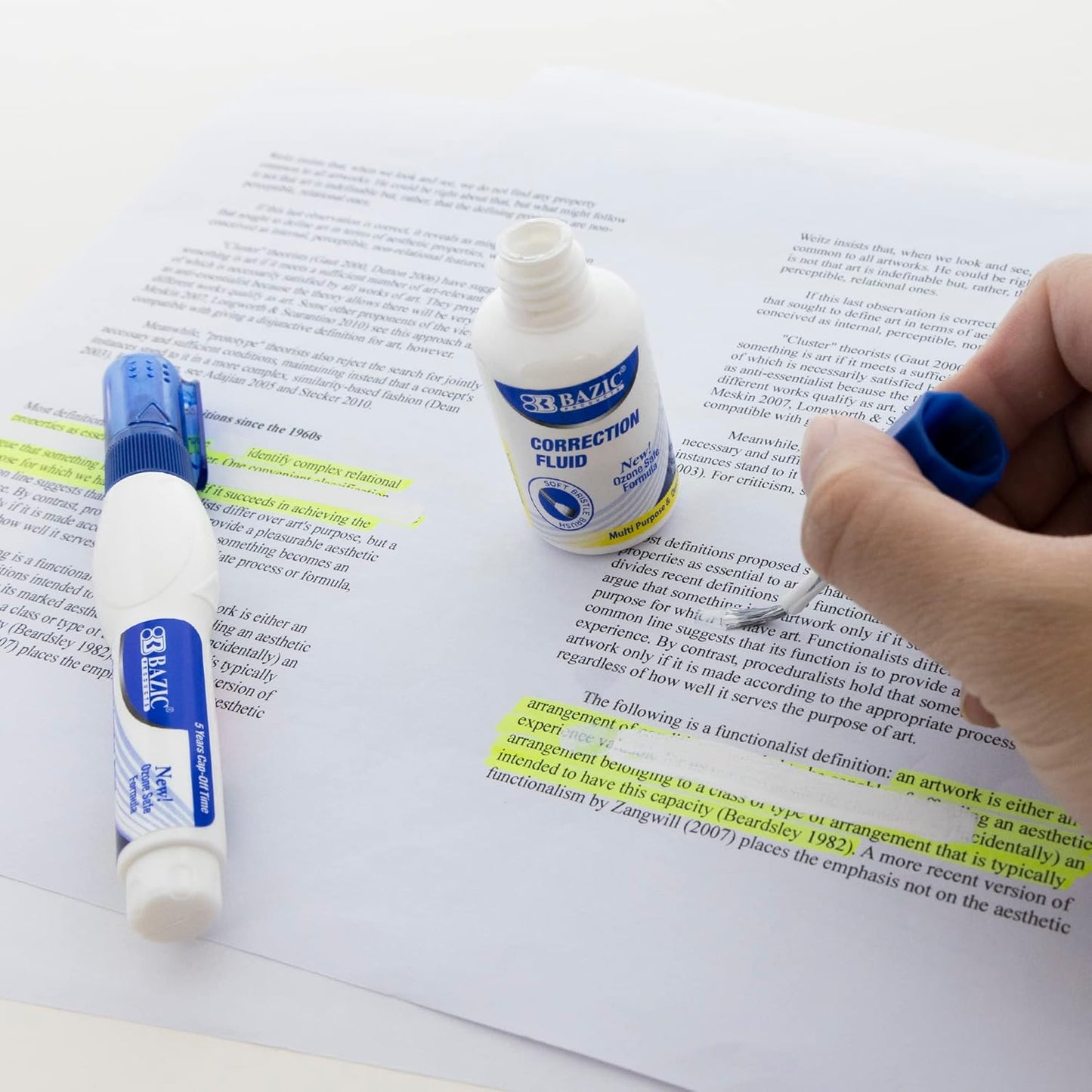 BAZIC Correction Fluid, Soft Bristle Brush & Precise Metal Tip Applicator, Fine Point Corrections Pen White Out Wipe Out Liquid (2/Pack), 24-Packs