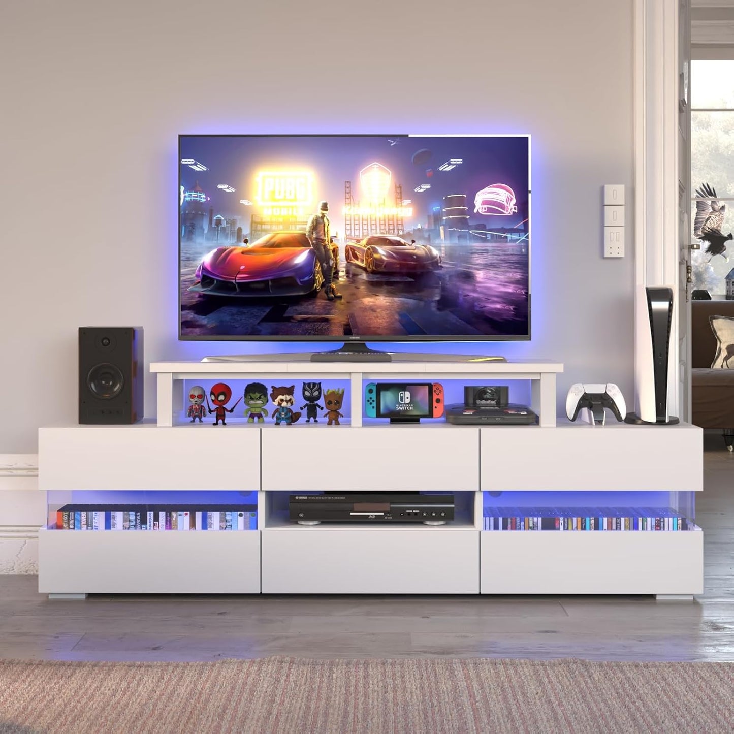 45" Large TV Riser for 32-60 inch TV, TV Riser Stand Shelf with Steel Legs, Tabletop TV Stand Riser for Home Office,White