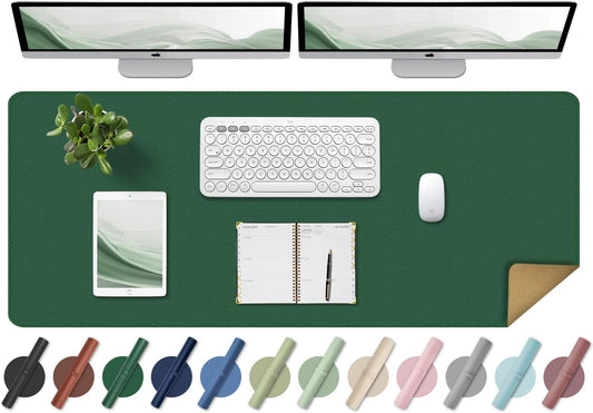 BLESWIN Large Desk Pad Mat 47.2"" x 17"", Office Desk Mat, Non-Slip PU Leather & Cork Desk Blotter for Keyboard and Mouse, Large Desk Mat, Large Mouse Pad for Office & Home(Dark Green)