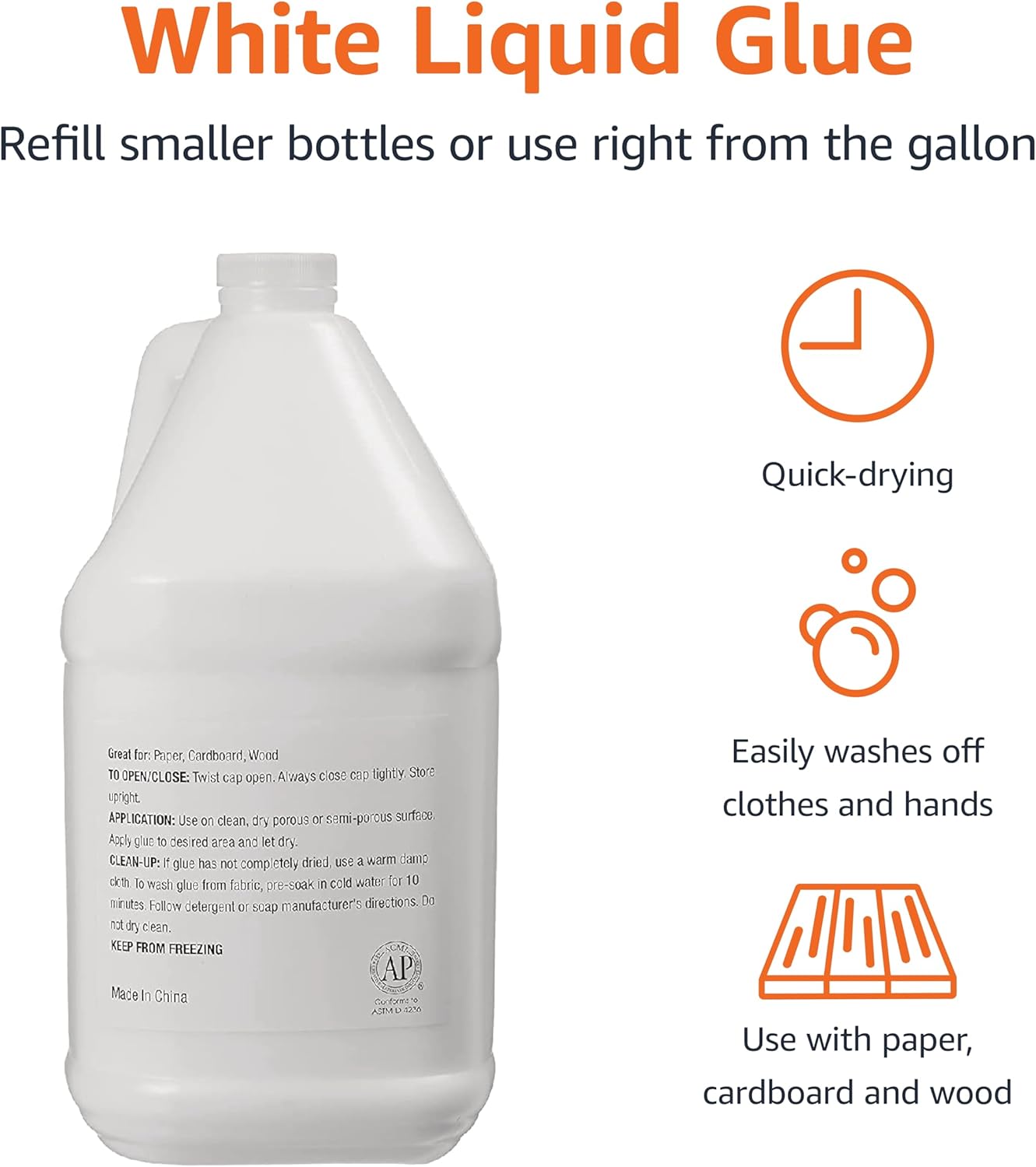 Amazon Basics All Purpose Washable School Craft Liquid Glue for Making Slime, White, Single Pack, 1 Gallon