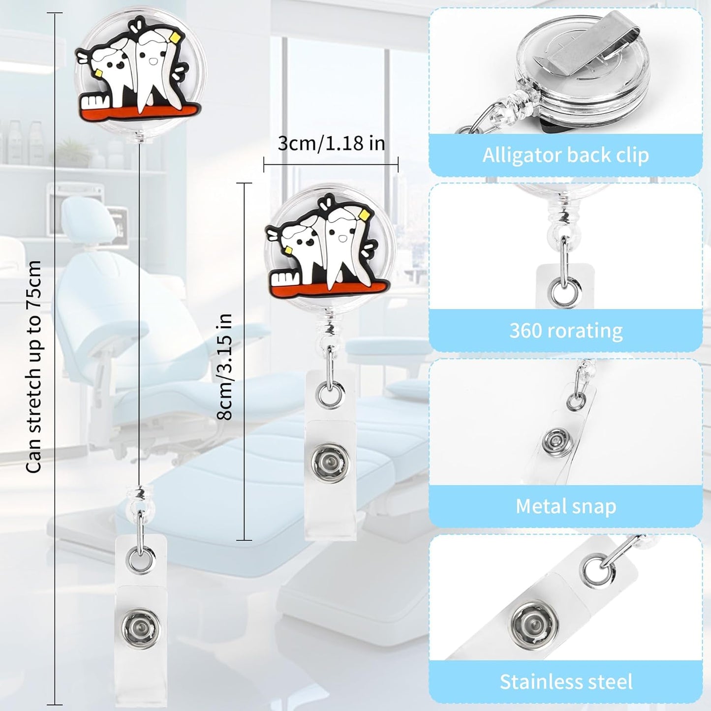 24Pcs Dentist Gifts Dental Gift Cute Badge Reel for Women Man, Retractable Dentist ID Badge Holders Dental Assistant Gift Dental Hygienist Gift Graduation Gift for Dentist.