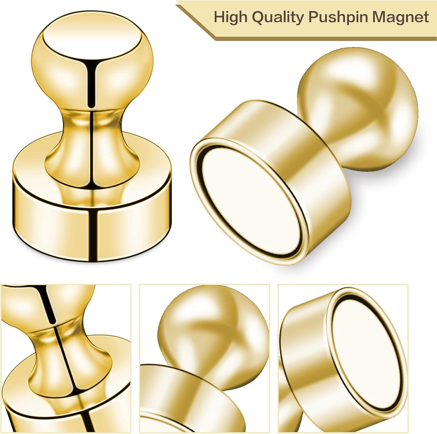 20 PCS Refrigerator Magnets, Gold Metal Push Pin Magnet, Ideal for Whiteboard Magnets, Fridge, Office, Classroom, Map