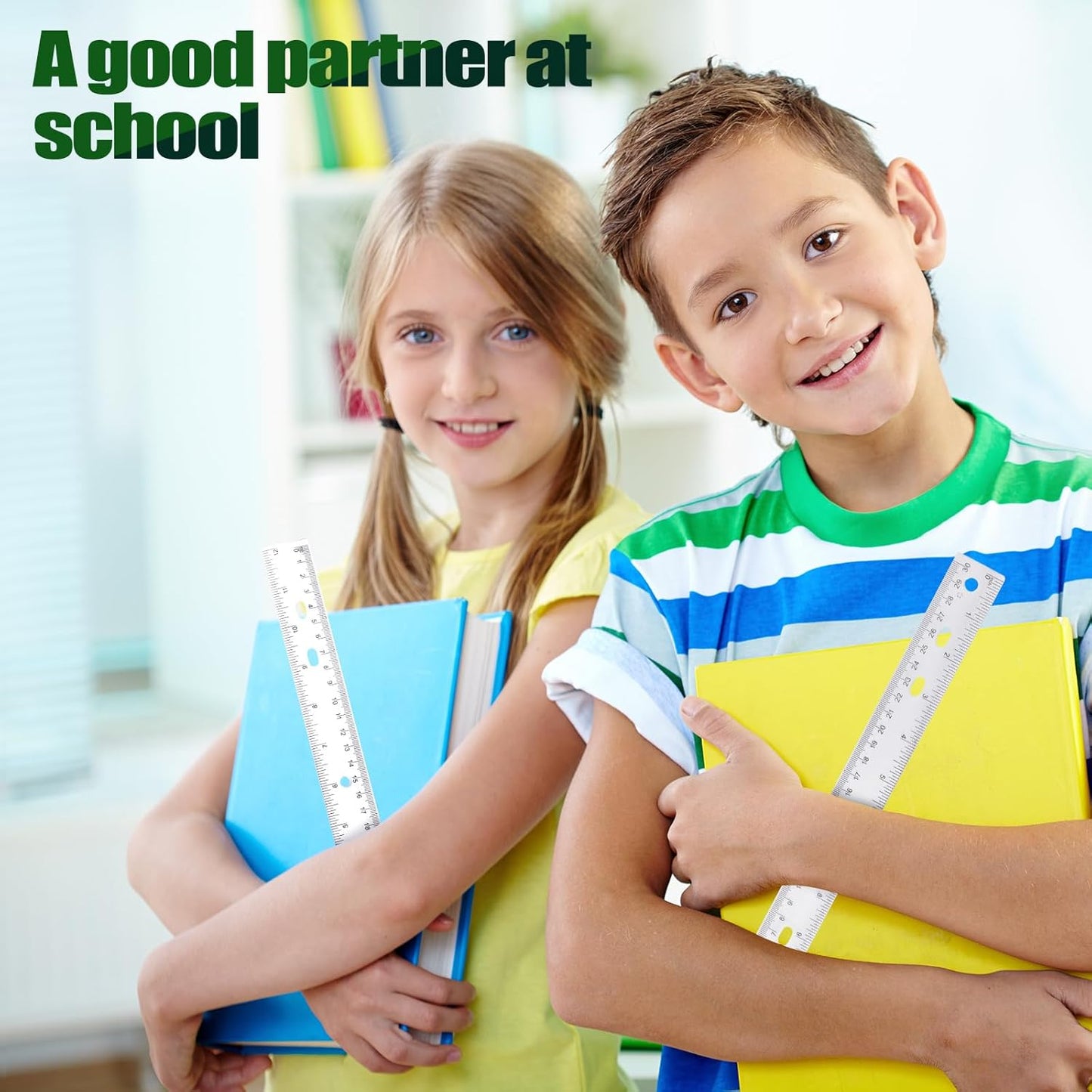 28 Pack Plastic Ruler 12 Inch Transparent Rulers - Metric Bulk for Kids School Office Classroom, Clear