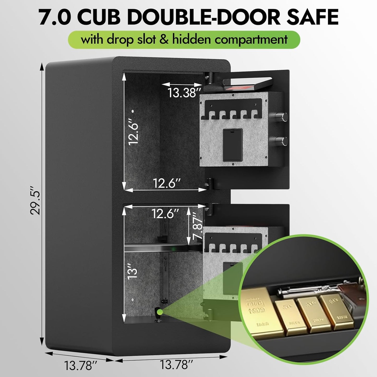Extra Large Heavy Duty Double Door Home Safe Fireproof and Waterproof Bag Security Safe with Removable Shelves Digital Safes with Hidden Lock Box for Money Files Medicines (7.0 Cub Double Door)