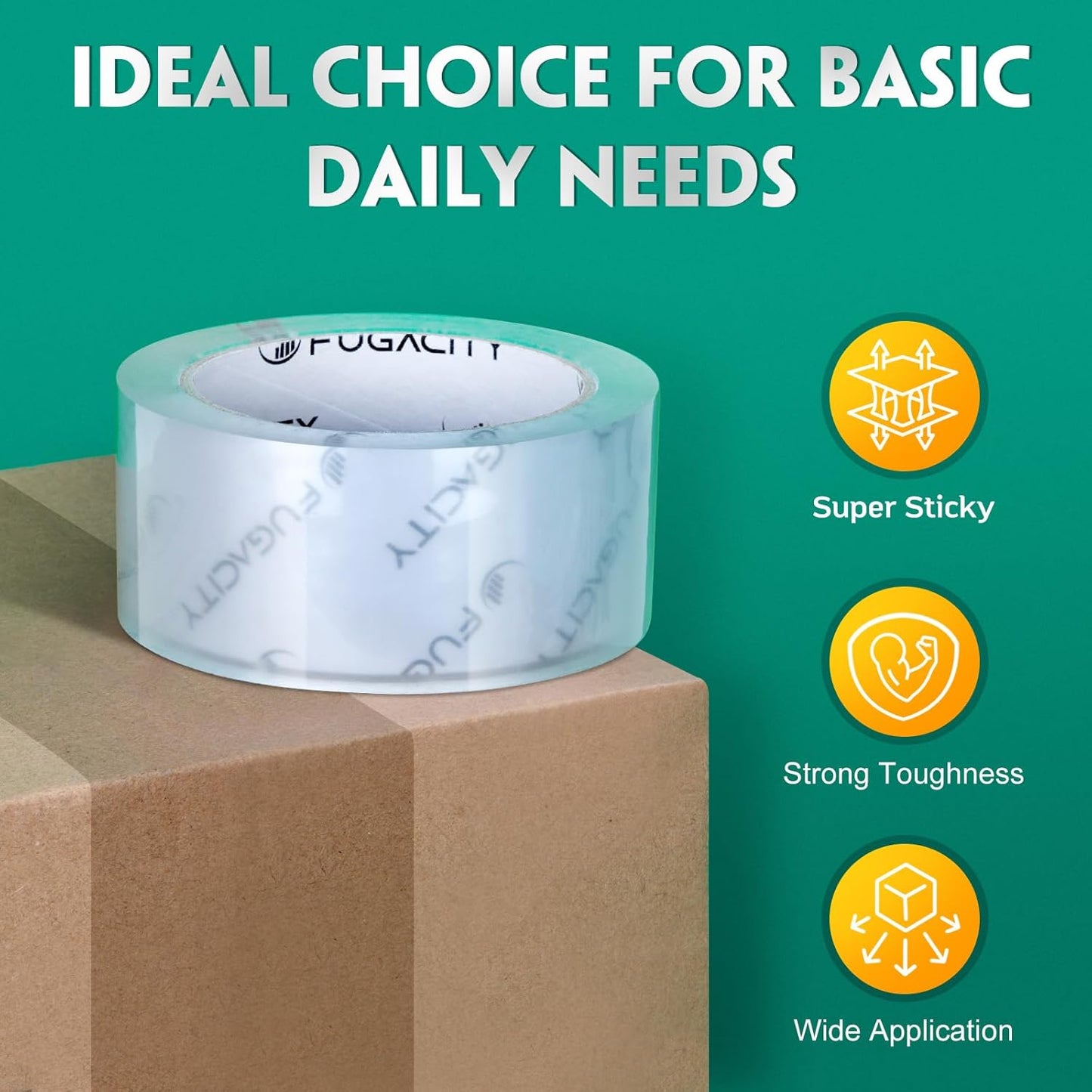 FugaCity Heavy Duty Clear Packing Tape Refills (18 Rolls), Packaging Tape for Moving Sealing, Moving Supplies Shipping Tape,2.7 Mil Thick, 2 in Wide,65 Yards Per Roll,Total 1170 Yards