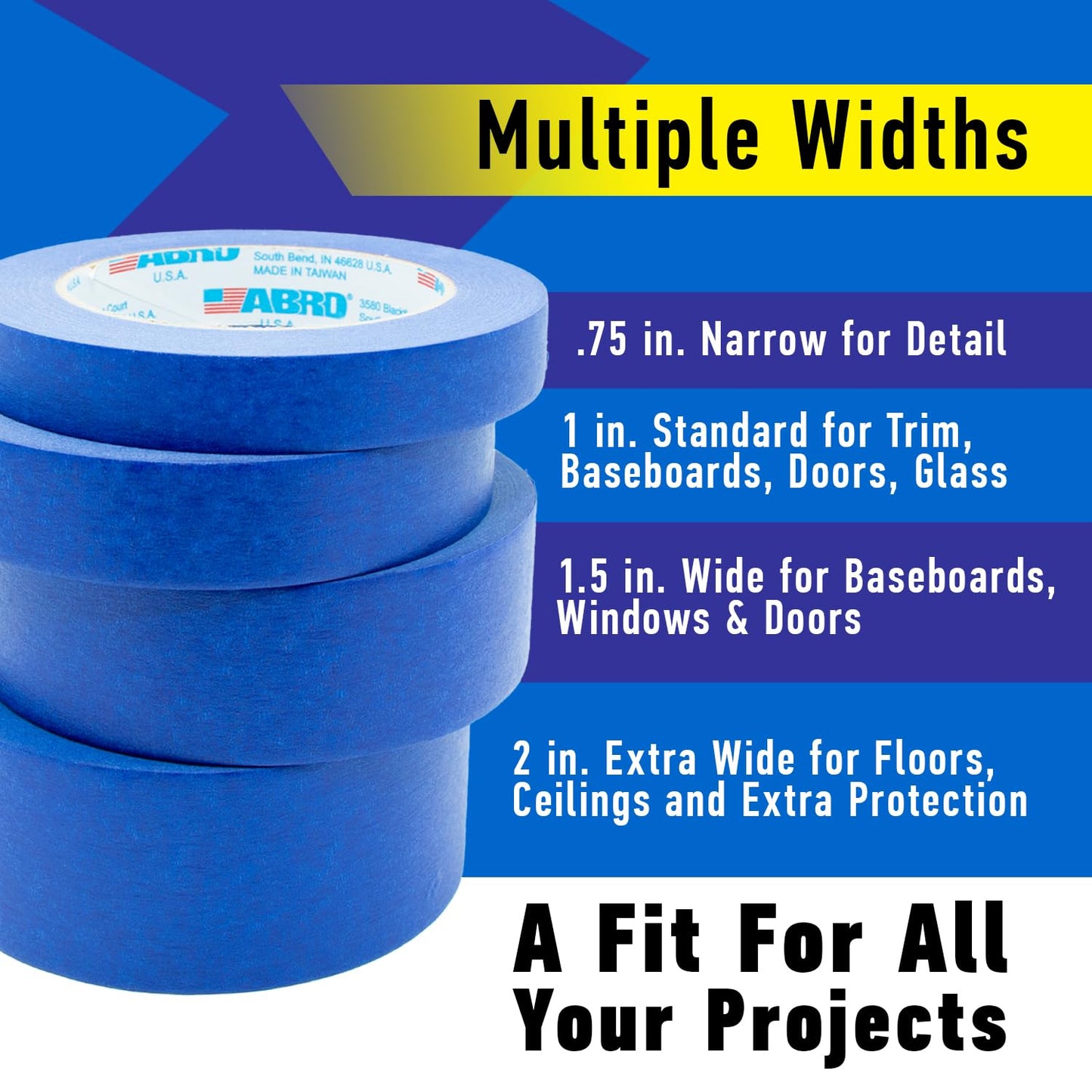 ABRO Blue Painters Tape 2 Inch Wide, 48mm x 55M, All Purpose Blue Tape, Temporary Labeling, Easy Tear, Clean Removal, Masking Tape Colored DIY or Pro