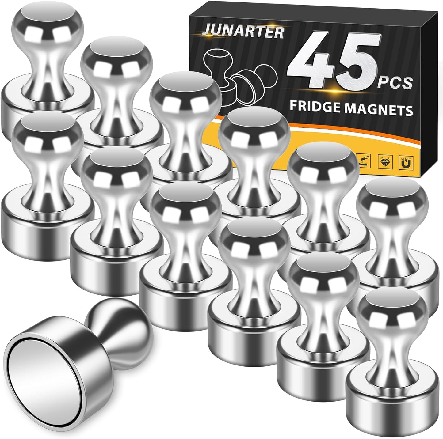 45 Pack Magnetic Push Pins - Whiteboard Magnets, Refrigerator Magnets, Small Push Pin Neodymium Magnets for Locker, Map, Kitchen, Office, School