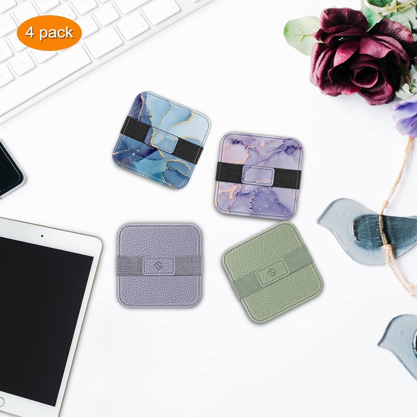 Fintie Screen Cleaning Pad, [4 Pack] Soft Cloth Wipes Screen Cleaner with Elastic Strap for iPad, iPhone, MacBook, Tablets, Laptop (Marble)